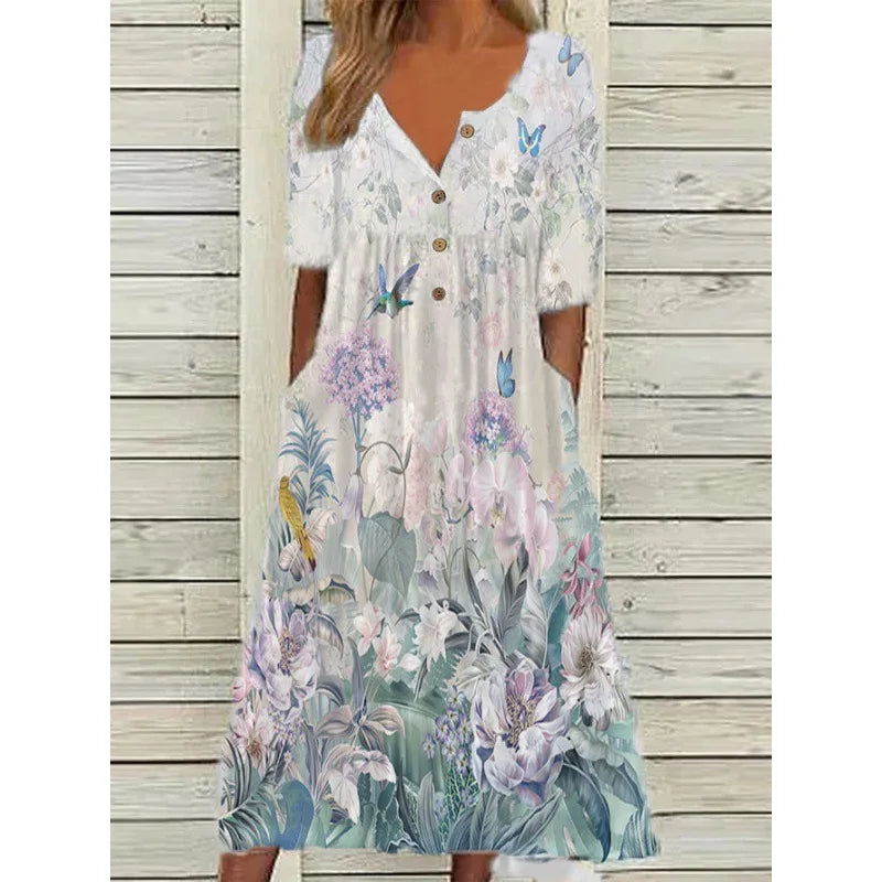 Lina Damen Kleid | Floral Druck, A-Linie, Kurzarm 8