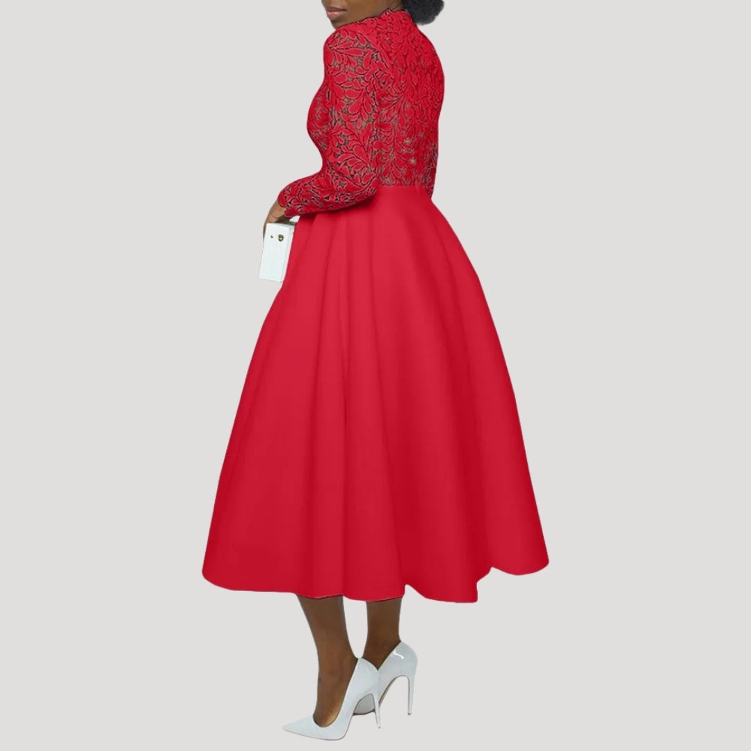 Lina Damen Kleid | Langarm Midi-Rock mit Ausgestelltem Schnitt 1