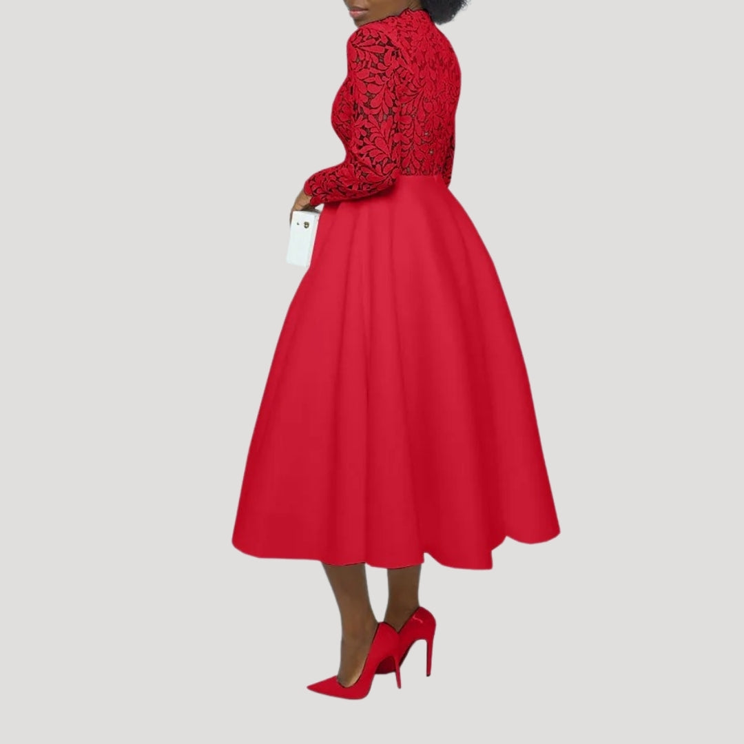 Lina Damen Kleid | Langarm Midi-Rock mit Ausgestelltem Schnitt 2