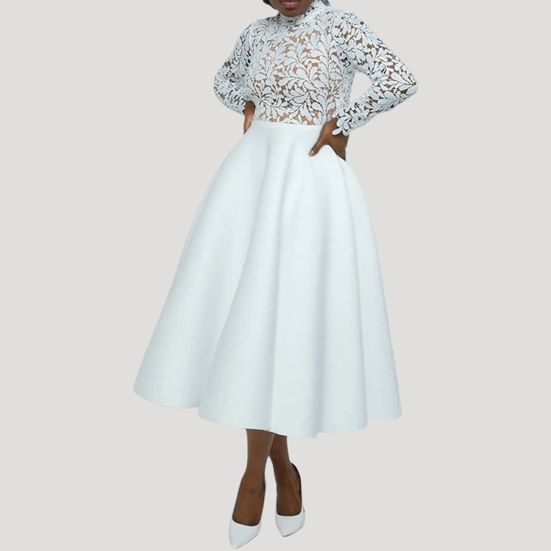Lina Damen Kleid | Langarm Midi-Rock mit Ausgestelltem Schnitt 3