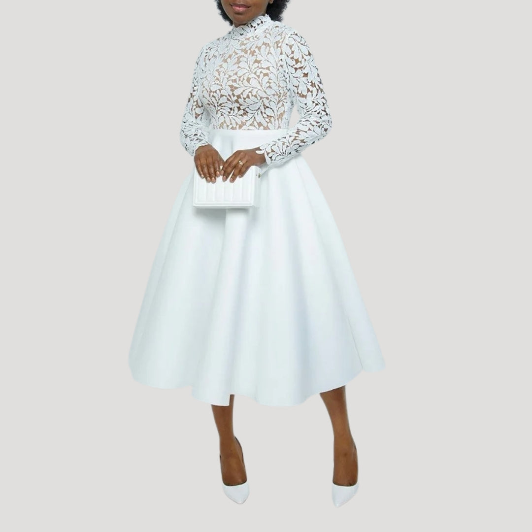 Lina Damen Kleid | Langarm Midi-Rock mit Ausgestelltem Schnitt 4