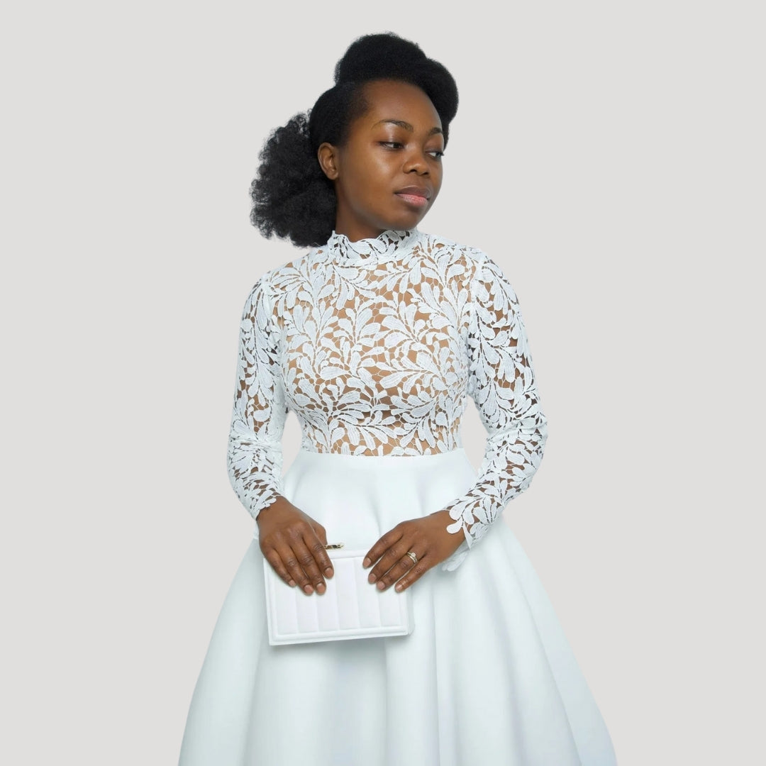 Lina Damen Kleid | Langarm Midi-Rock mit Ausgestelltem Schnitt 5