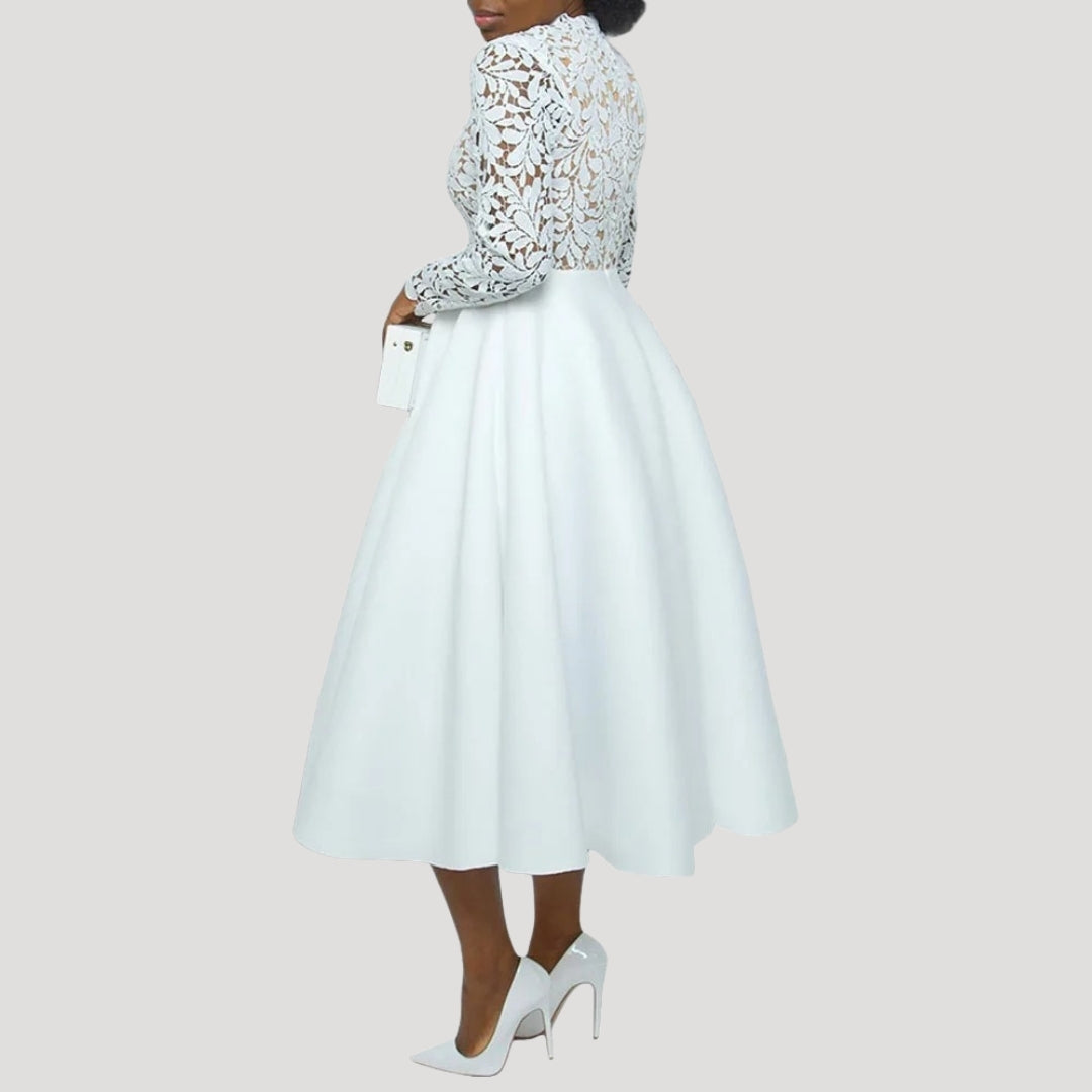 Lina Damen Kleid | Langarm Midi-Rock mit Ausgestelltem Schnitt 6