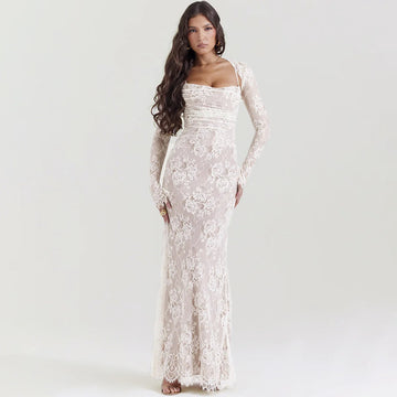 Lina Damen Langes Abendkleid | Spitzen Design, Maxi Schnitt 0