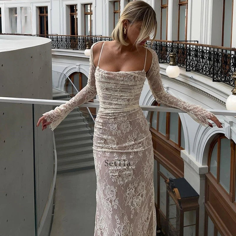 Lina Damen Langes Abendkleid | Spitzen Design, Maxi Schnitt 2