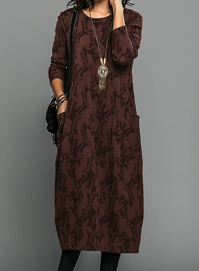 Lina Damen Midi Kleid | Langarm, Seitentaschen, Gemustert 0