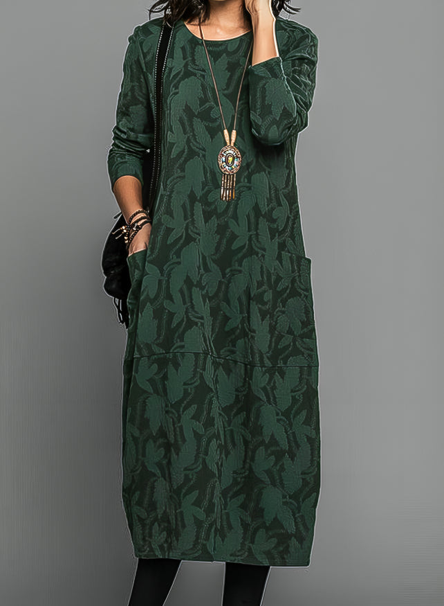 Lina Damen Midi Kleid | Langarm, Seitentaschen, Gemustert 0