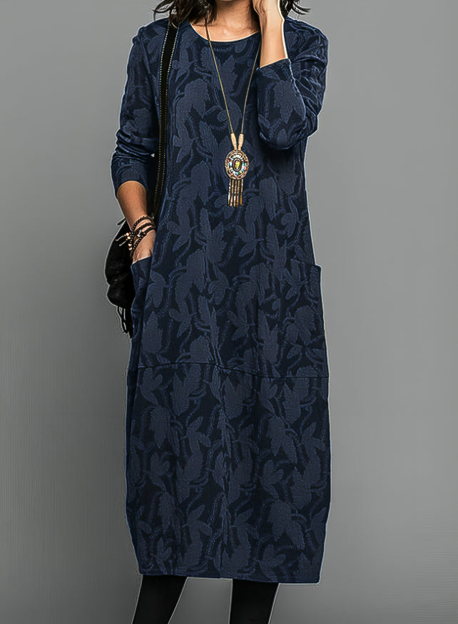 Lina Damen Midi Kleid | Langarm, Seitentaschen, Gemustert 2
