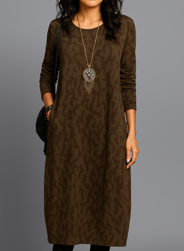 Lina Damen Midi Kleid | Langarm, Seitentaschen, Gemustert 4