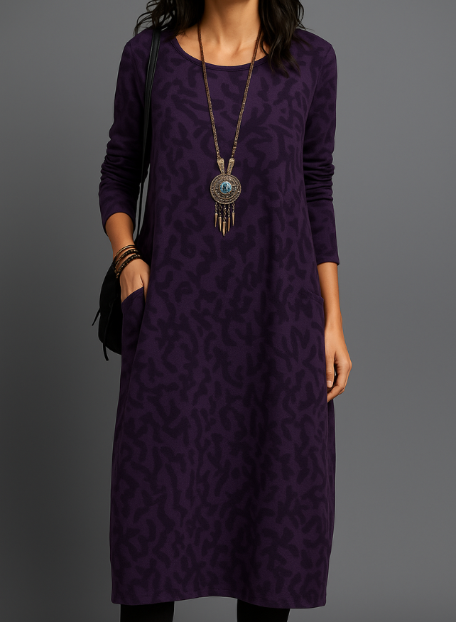 Lina Damen Midi Kleid | Langarm, Seitentaschen, Gemustert 5