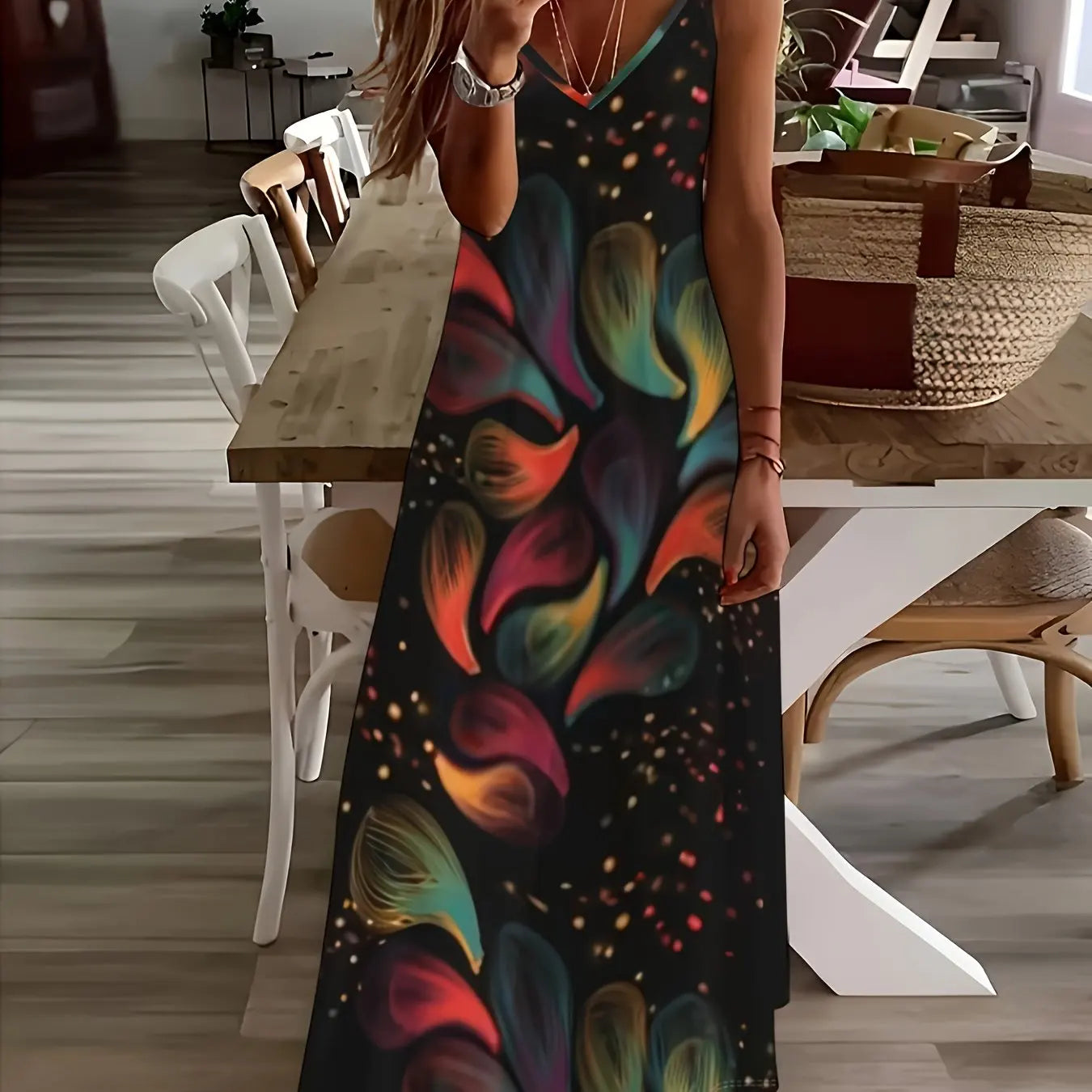 Lina Frauen A-Linie Kleid | Blumenmuster, V-Ausschnitt 10