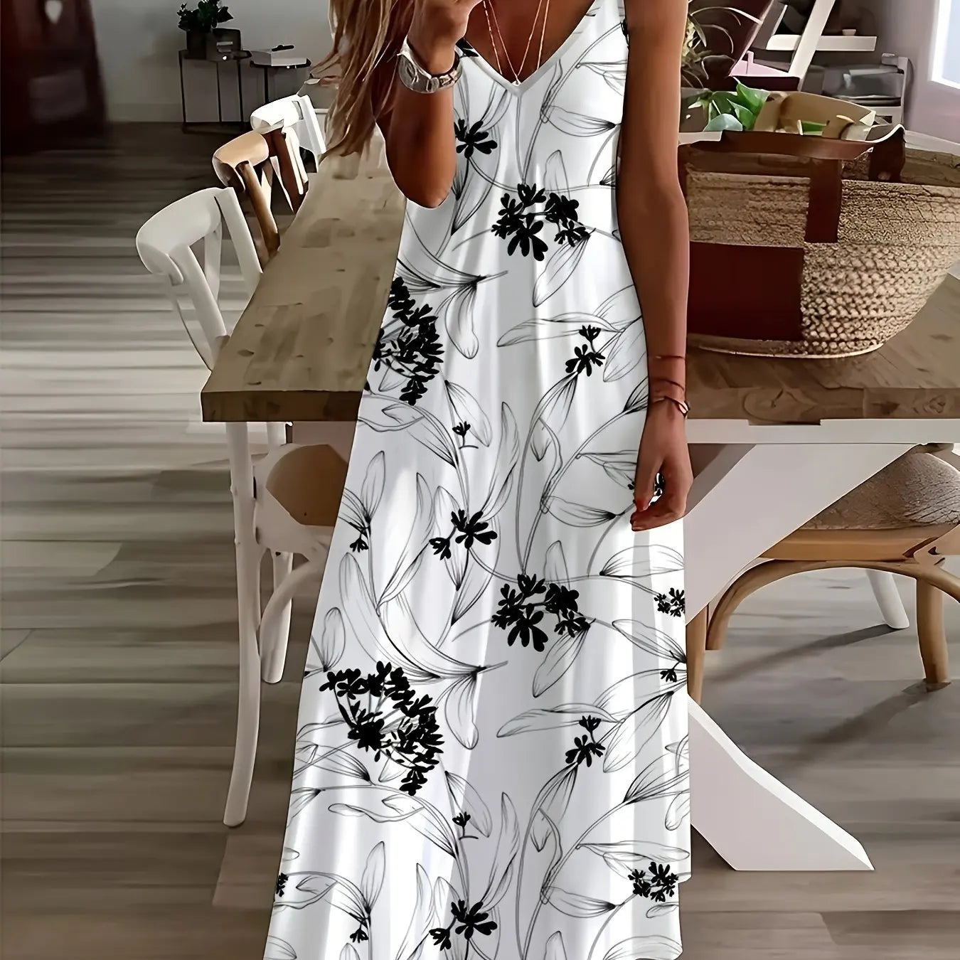 Lina Frauen A-Linie Kleid | Blumenmuster, V-Ausschnitt 11
