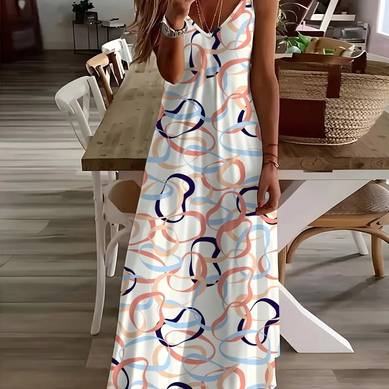 Lina Frauen A-Linie Kleid | Blumenmuster, V-Ausschnitt 13