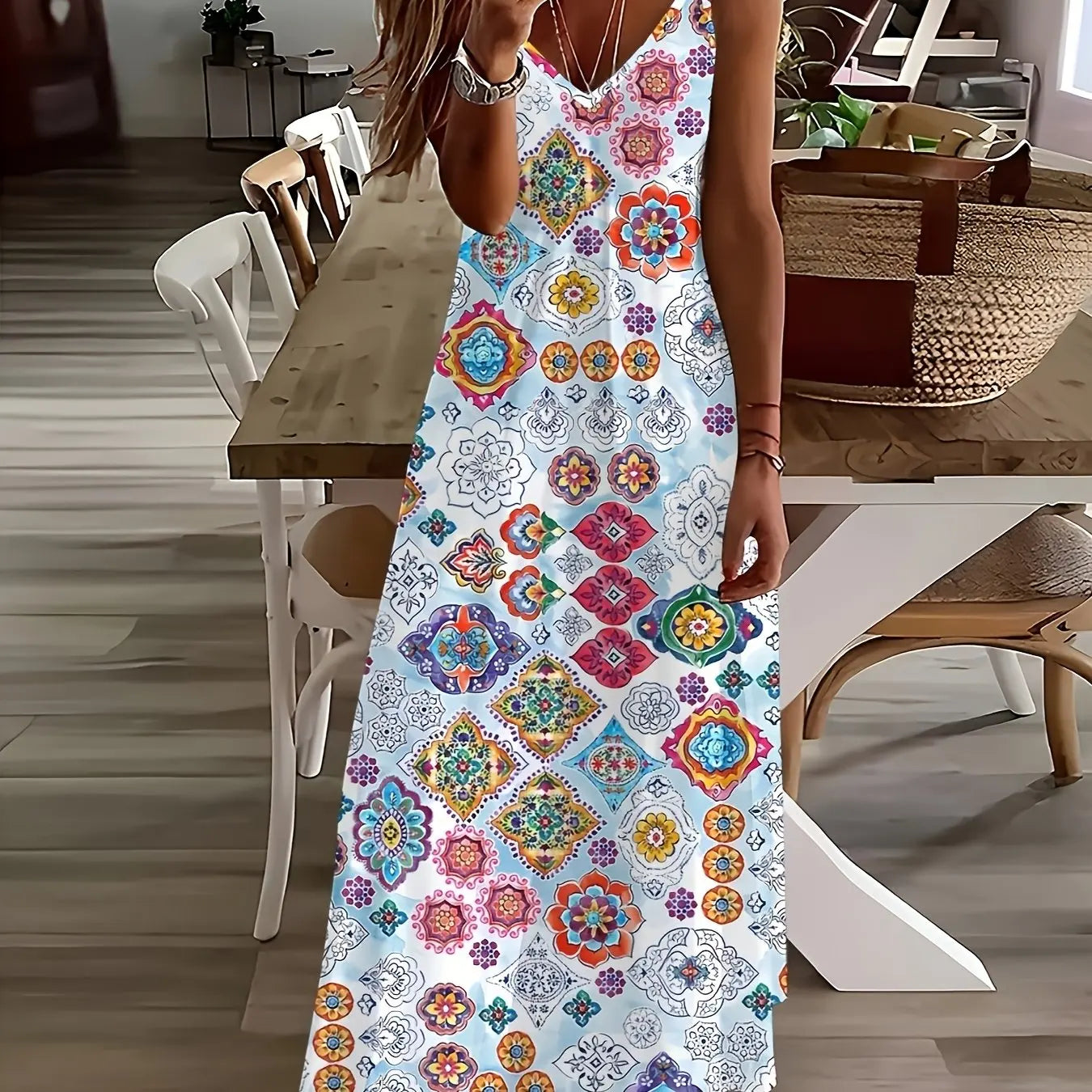 Lina Frauen A-Linie Kleid | Blumenmuster, V-Ausschnitt 15