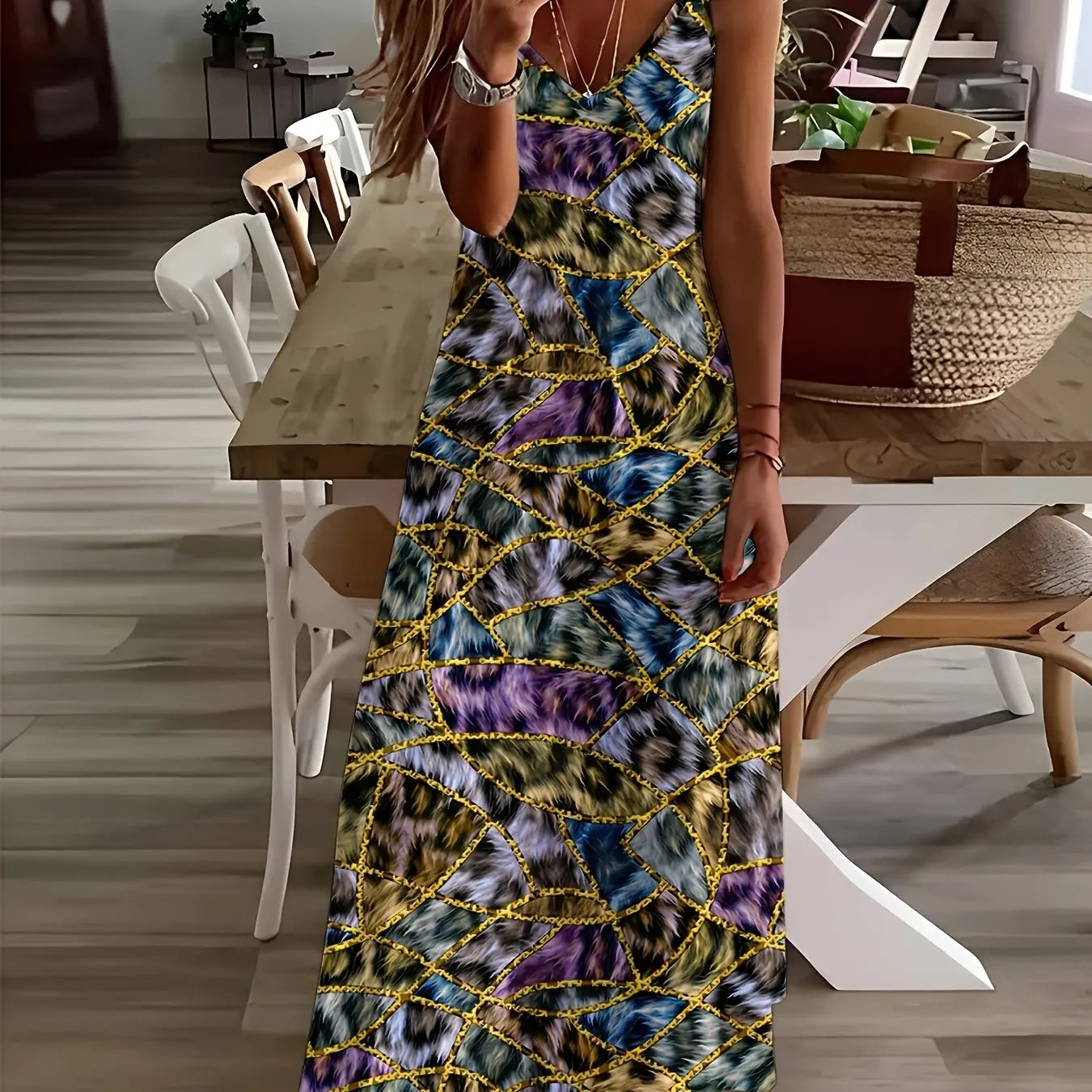 Lina Frauen A-Linie Kleid | Blumenmuster, V-Ausschnitt 8