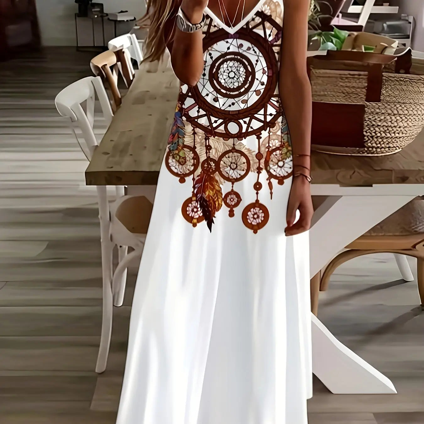 Lina Frauen A-Linie Kleid | Blumenmuster, V-Ausschnitt 9