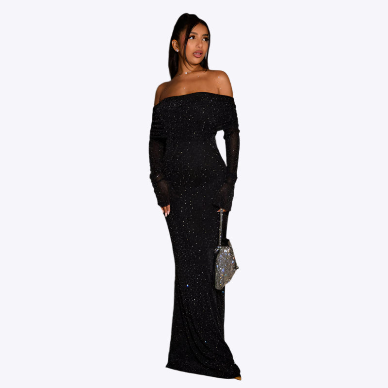 Lina Schulterfreies Kleid für Frauen | Pailletten-Design, Glamourös 0