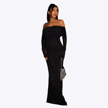 Lina Schulterfreies Kleid für Frauen | Pailletten-Design, Glamourös 0