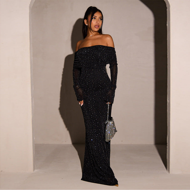 Lina Schulterfreies Kleid für Frauen | Pailletten-Design, Glamourös 0