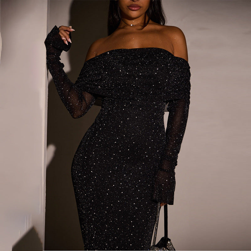 Lina Schulterfreies Kleid für Frauen | Pailletten-Design, Glamourös 2