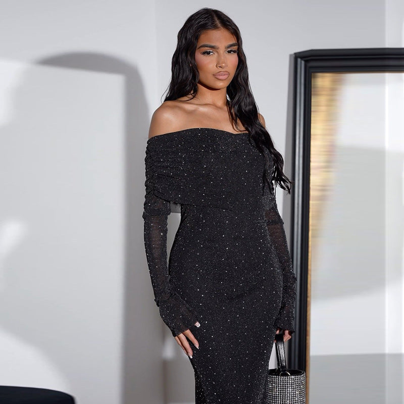 Lina Schulterfreies Kleid für Frauen | Pailletten-Design, Glamourös 3