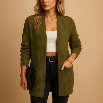 Vreni Armeegrün Oversized Strickjacke mit Taschen für Damen | Casual Alltag und Büro - S/M/L/XL