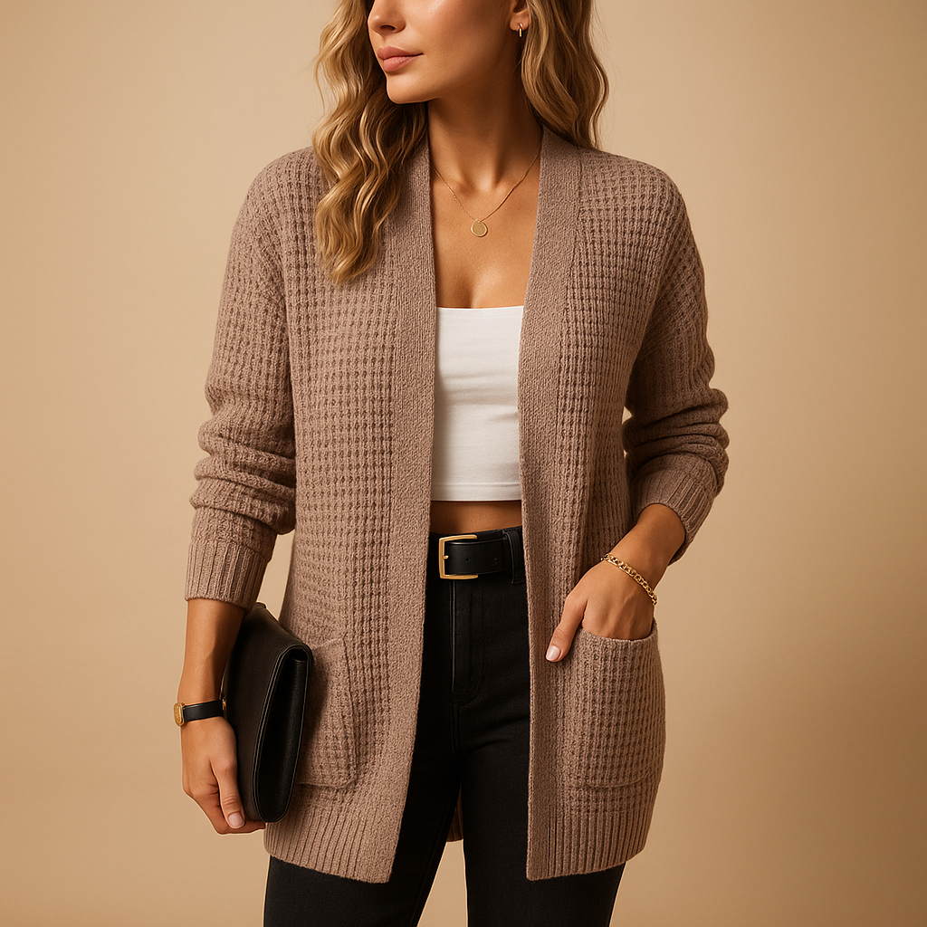 Vreni Armeegrün Oversized Strickjacke mit Taschen für Damen | Casual Alltag und Büro - S/M/L/XL