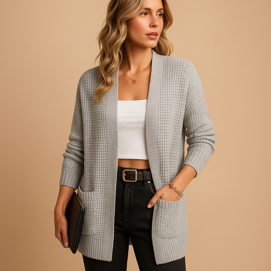 Vreni Armeegrün Oversized Strickjacke mit Taschen für Damen | Casual Alltag und Büro - S/M/L/XL