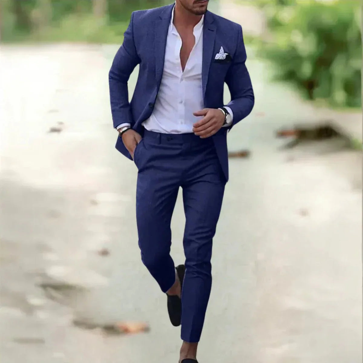 Hans Blau Slim Fit Zweiteiliger Herrenanzug | Eleganter Schnitt für Business und Hochzeit - S-4XL
