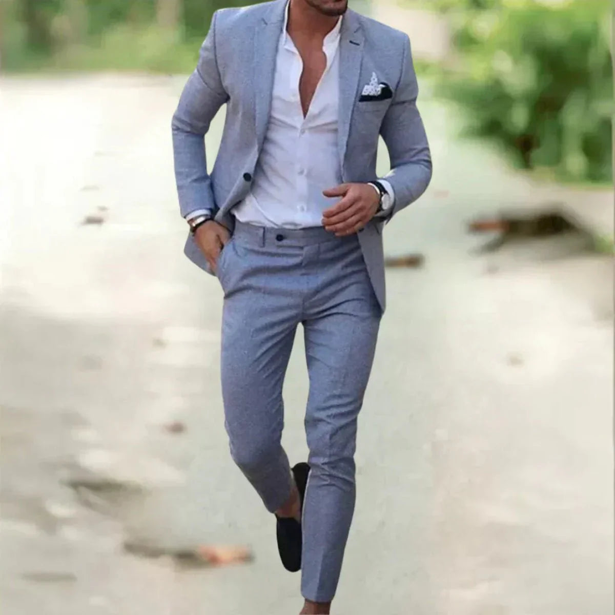 Hans Blau Slim Fit Zweiteiliger Herrenanzug | Eleganter Schnitt für Business und Hochzeit - S-4XL
