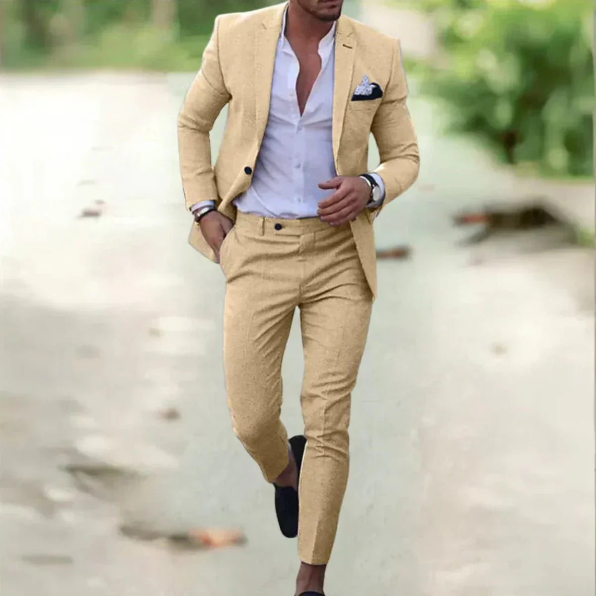 Hans Blau Slim Fit Zweiteiliger Herrenanzug | Eleganter Schnitt für Business und Hochzeit - S-4XL