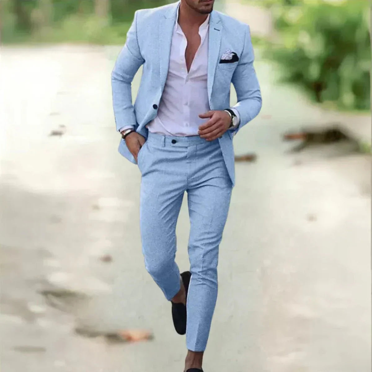 Hans Blau Slim Fit Zweiteiliger Herrenanzug | Eleganter Schnitt für Business und Hochzeit - S-4XL