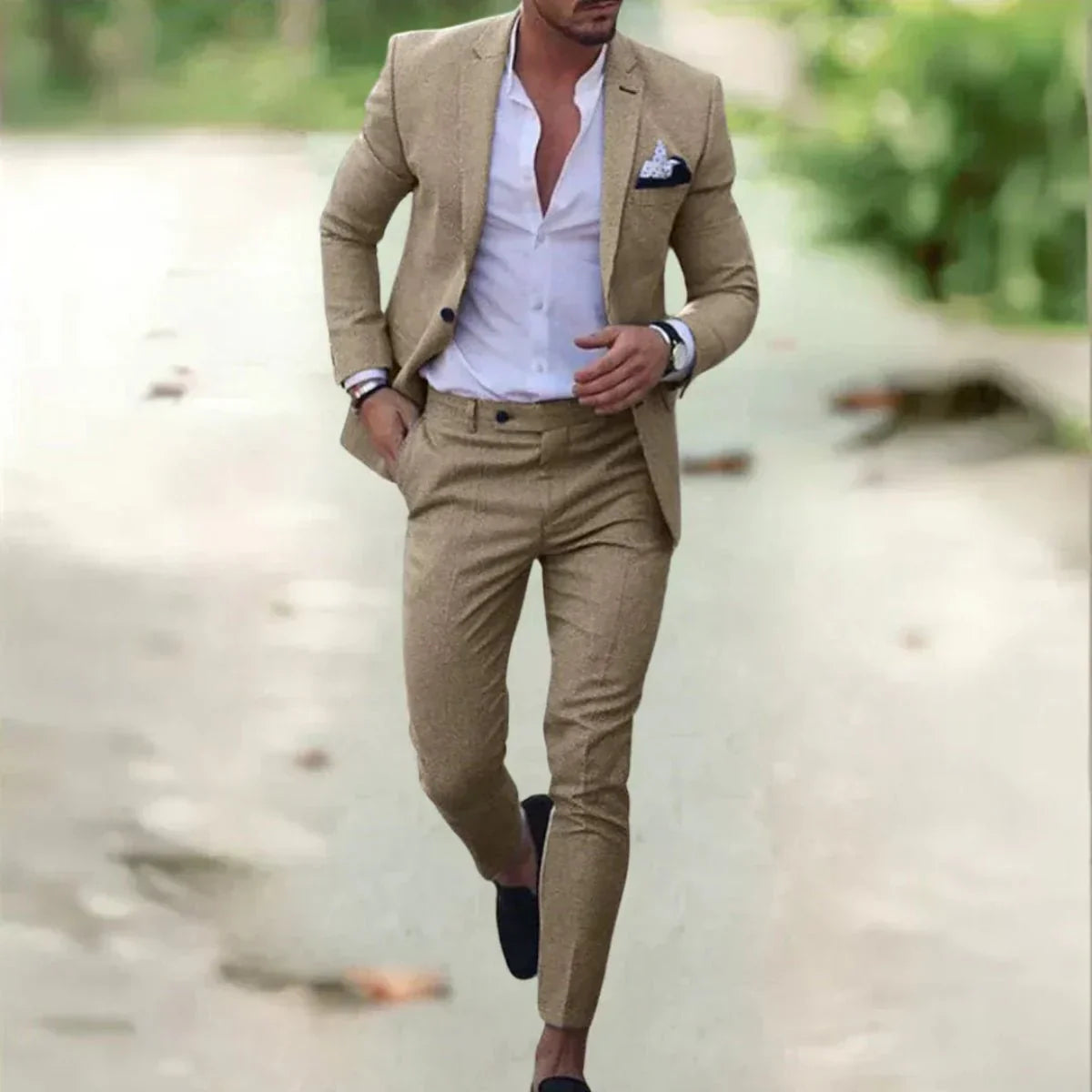 Hans Blau Slim Fit Zweiteiliger Herrenanzug | Eleganter Schnitt für Business und Hochzeit - S-4XL