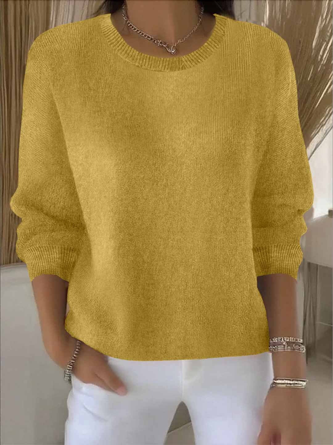 Monika Gelb Feinstrick Pullover für Damen | Rundhals Casual Alltag - S/M/L/XL/2XL/3XL
