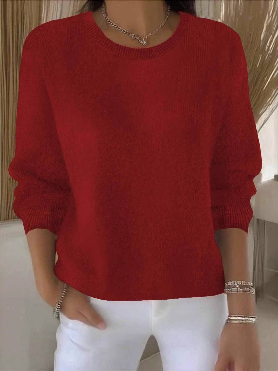 Monika Gelb Feinstrick Pullover für Damen | Rundhals Casual Alltag - S/M/L/XL/2XL/3XL
