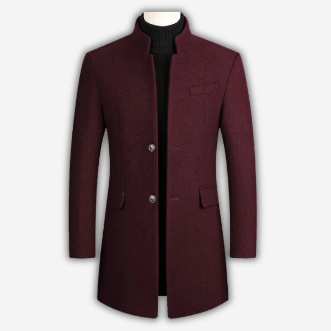Ueli Schwarz Slim Fit Wollmix Stehkragen Mantel für Herren | Winter Büro - XXS/XS/S/M/L/XL