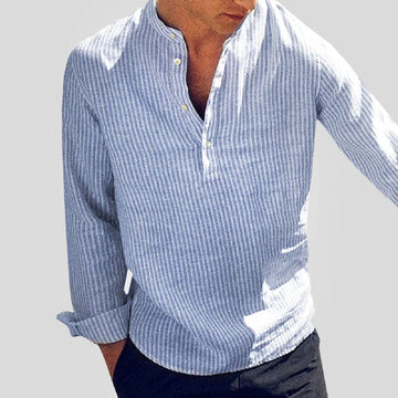 Luca Herren Langarmshirt | Gestreift mit Henley Kragen 0