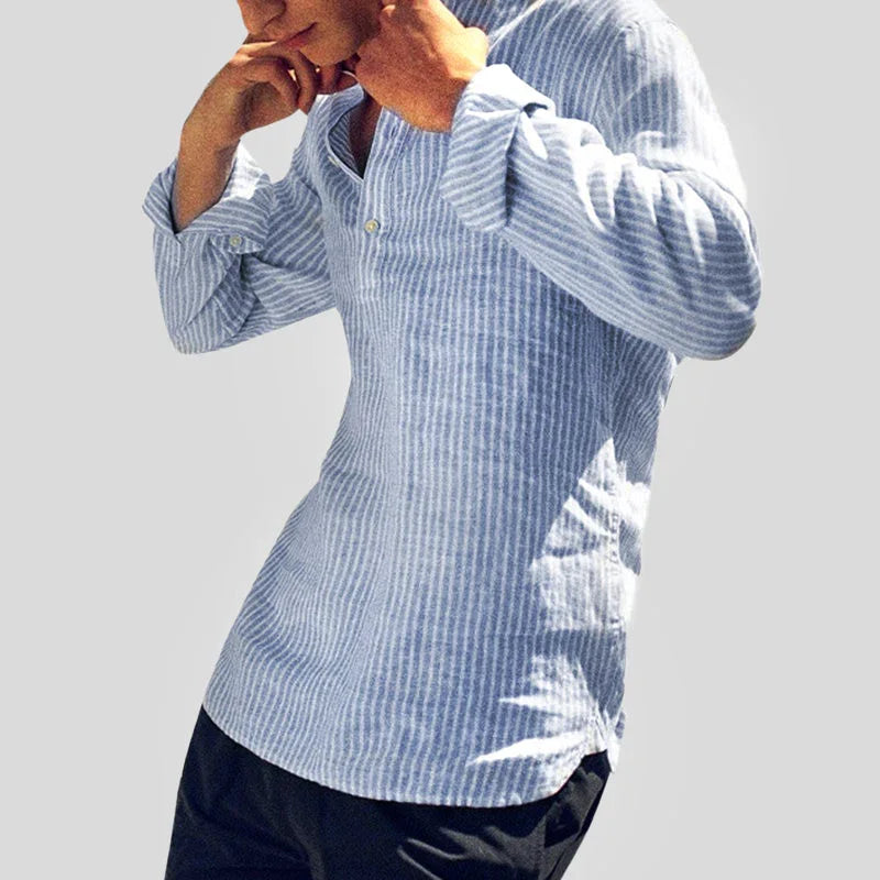 Luca Herren Langarmshirt | Gestreift mit Henley Kragen 0