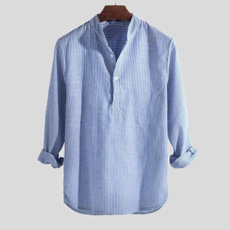 Luca Herren Langarmshirt | Gestreift mit Henley Kragen 2