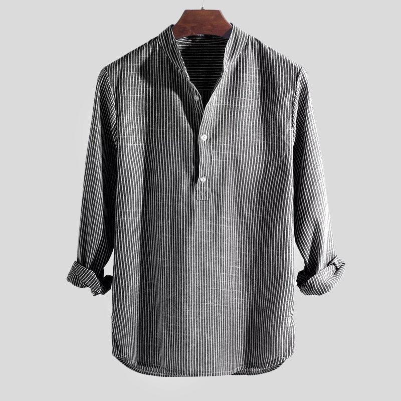 Luca Herren Langarmshirt | Gestreift mit Henley Kragen 4