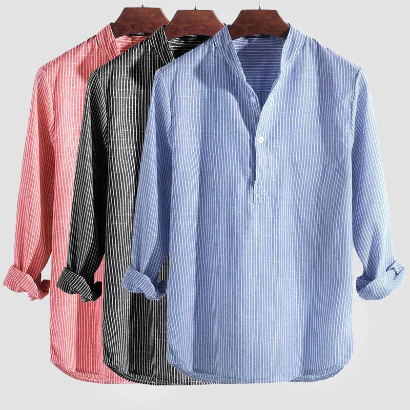 Luca Herren Langarmshirt | Gestreift mit Henley Kragen 5