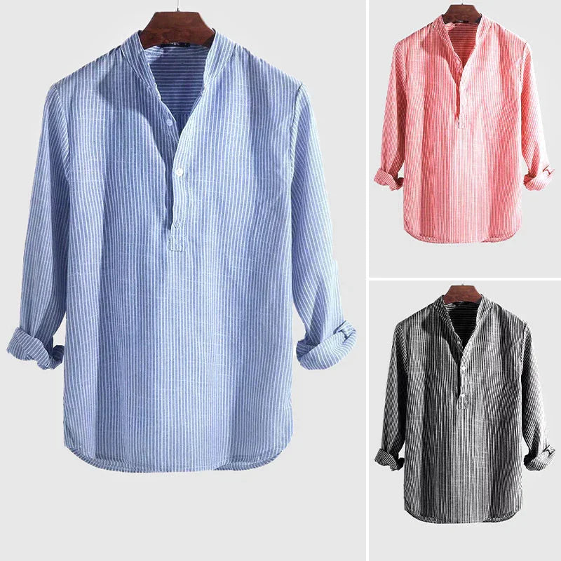 Luca Herren Langarmshirt | Gestreift mit Henley Kragen 6