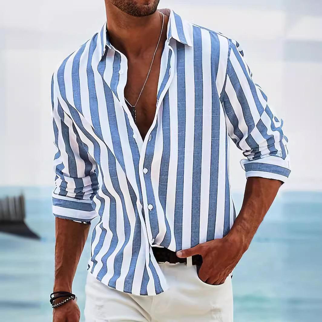 Luca Herren Sommerhemd | Leinen Look, Gestreift 1