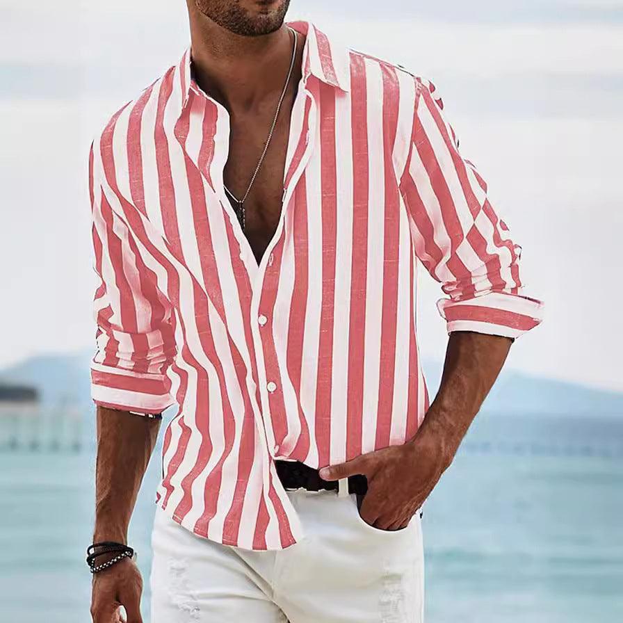 Luca Herren Sommerhemd | Leinen Look, Gestreift 2