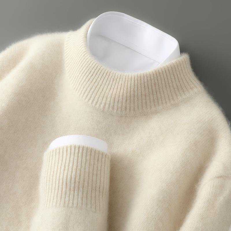 Hansruedi Creme Kaschmir Pullover mit Stehkragen für Herren | Eleganter Winterpullover Casual Stil - XS/S/M/L/XL/2XL/3XL