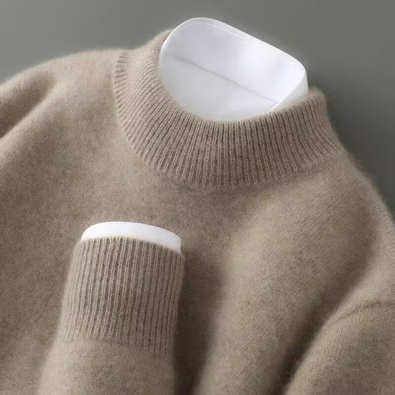 Hansruedi Creme Kaschmir Pullover mit Stehkragen für Herren | Eleganter Winterpullover Casual Stil - XS/S/M/L/XL/2XL/3XL