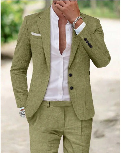 Maro Herren Anzug | Leinen, Olivgrün, Zweiteilig, Slim Fit 1