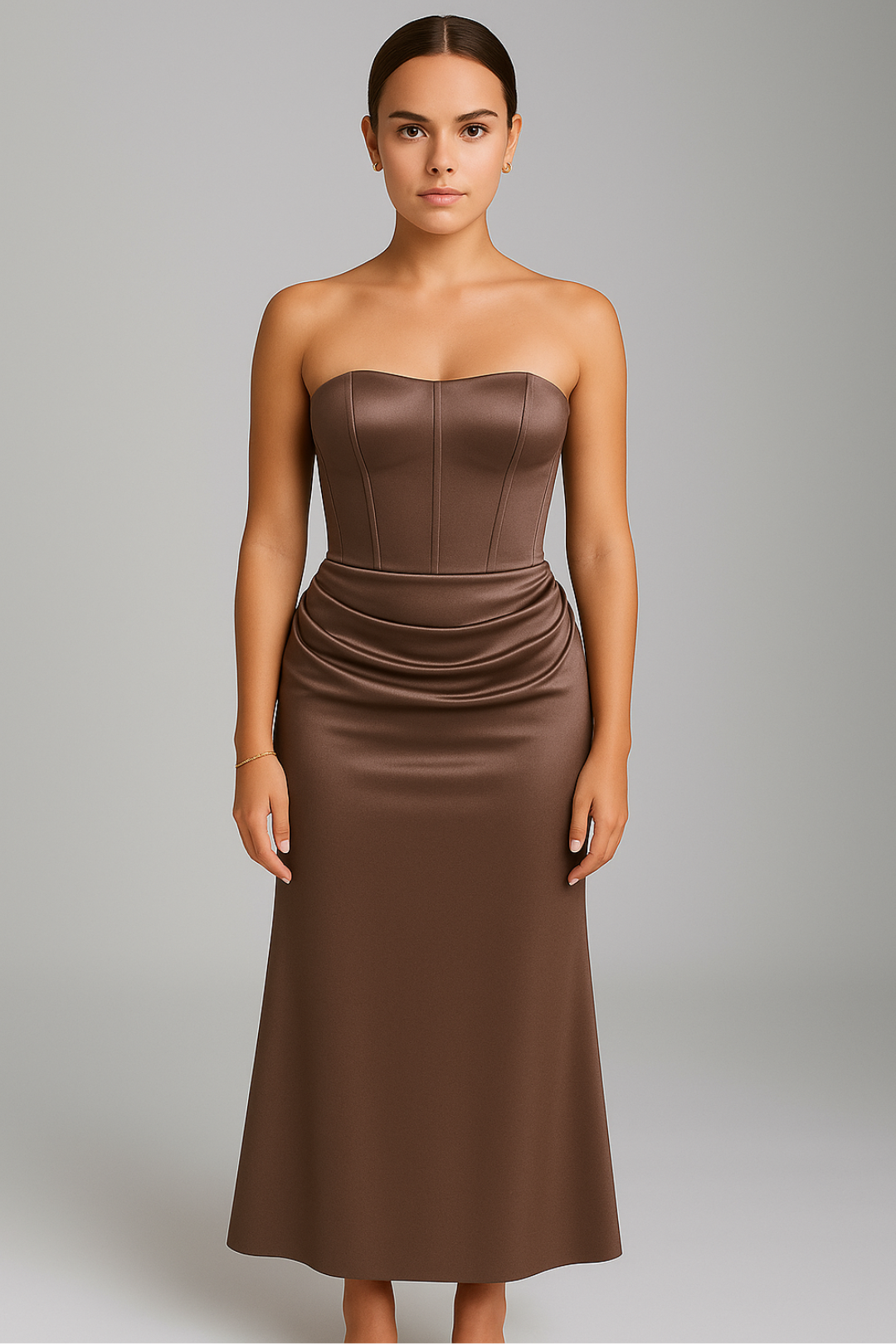 Brigitte Braun Trägerloses Korsett-Maxikleid für Damen | Figurbetonend Eleganter Satin-Look - S/M/L/XL