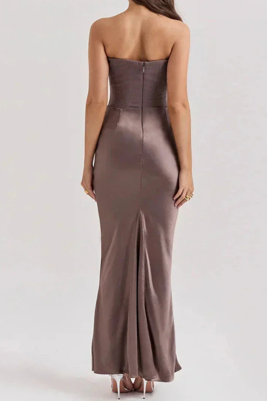 Brigitte Braun Trägerloses Korsett-Maxikleid für Damen | Figurbetonend Eleganter Satin-Look - S/M/L/XL