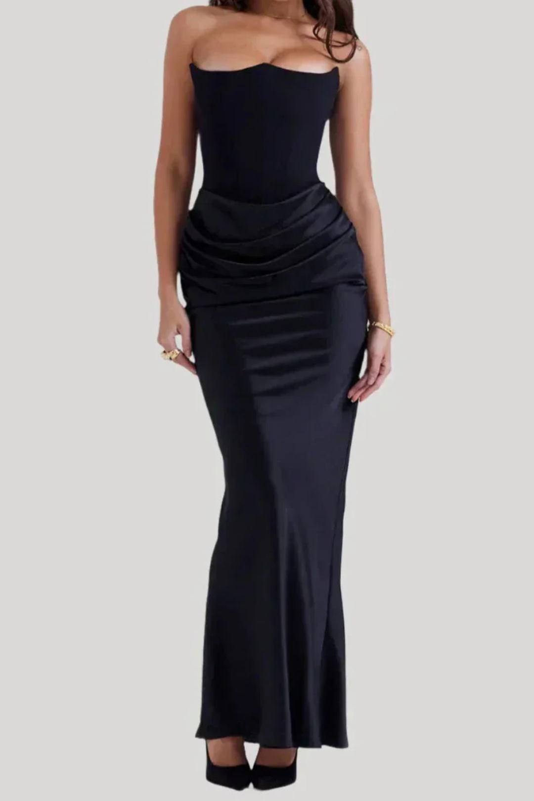 Brigitte Braun Trägerloses Korsett-Maxikleid für Damen | Figurbetonend Eleganter Satin-Look - S/M/L/XL